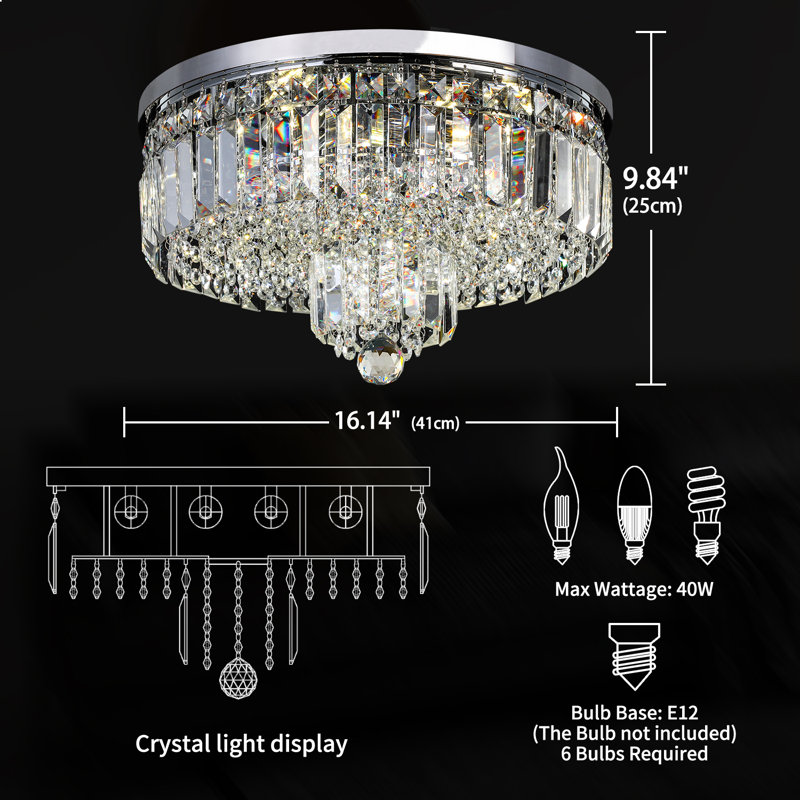 Modern Chrome Crystal Flush Mount Chandelier with LED Lights
