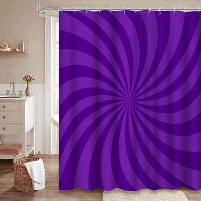 Waterproof Abstract Stripe Purple Spiral Shower Curtain with 12 Hooks