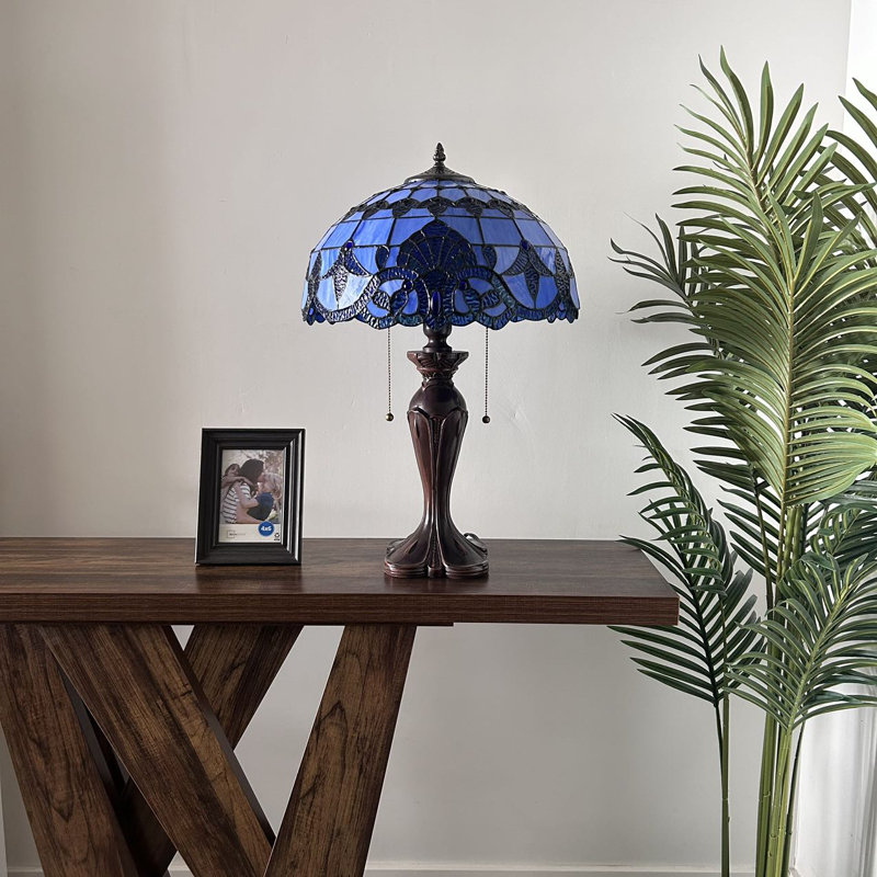 Haruko Tiffany Table Lamp Stained Glass Baroque Style Lavender LED Bulbs Included 16'W*16"D*24"H, Blue