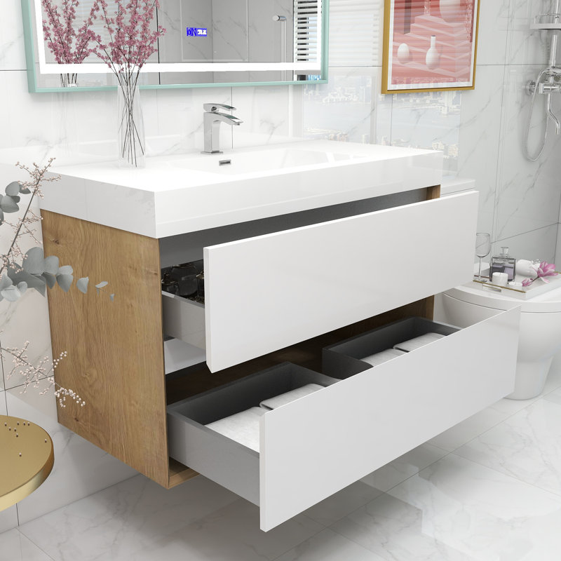 Ensemble de meuble-lavabo mural simple l 42 po Jaymarion, Blanc brillant