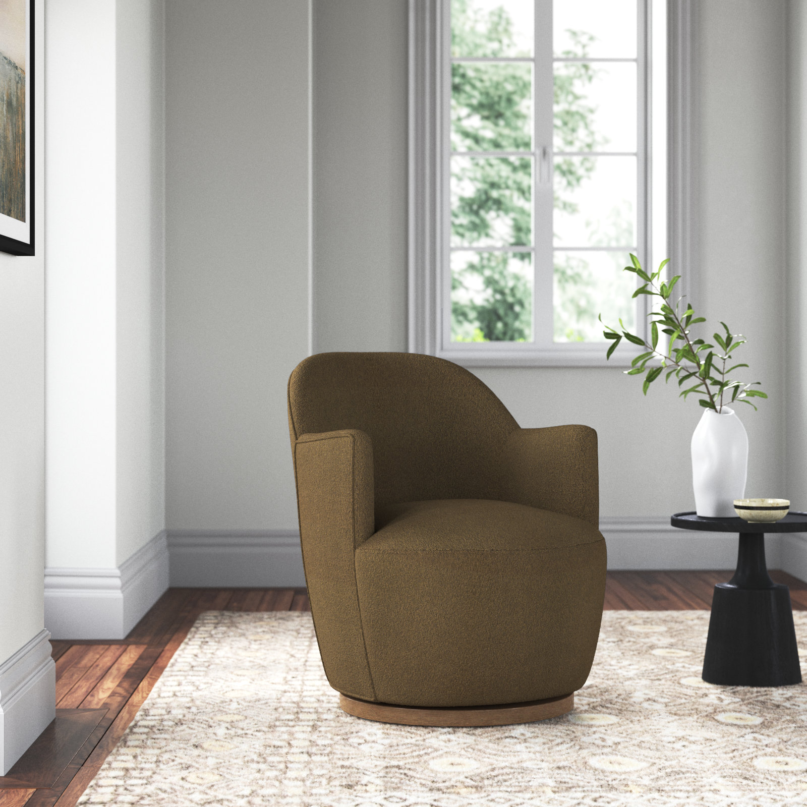 Corson Swivel Accent Chair, Fiqa Olive Boucle