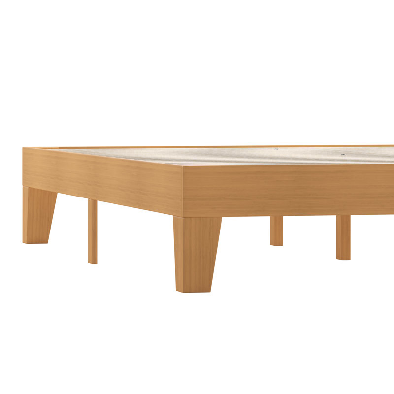 Natural Pine Queen Platform Bed with Storage Drawer and Slats