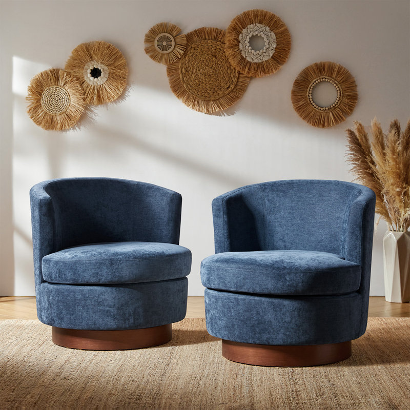 Fauteuil d'appoint pivotant moderne l 28,5 po Cabrini avec base en bois massif, Polyester marine