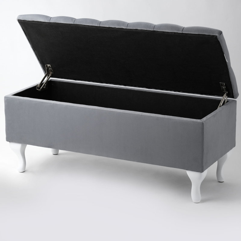 Velvet Upholstered Storage Bench, 42cm H x 100cm W x 35cm D