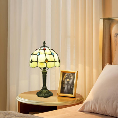 Tiffany Style Table Lamp With 3 Color Temperatures, Handmade Stained Glass Shade, Push Button Control For Bedroom, Living Room, Or Office (Phoenix Tail Design)
