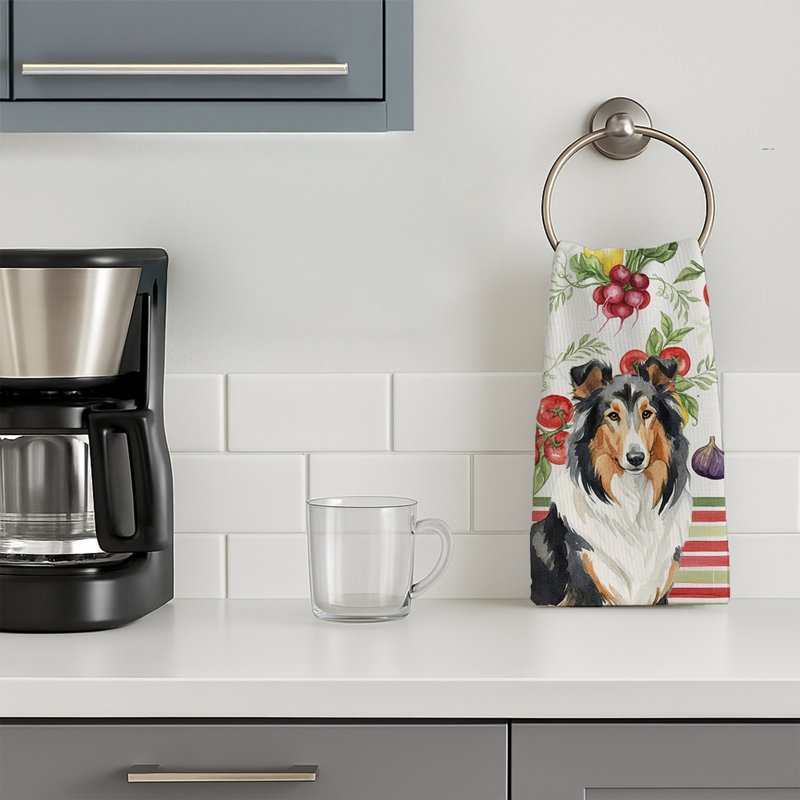 Tricolor Collie Vegetables Kitchen Towel, Tricolor Collie
