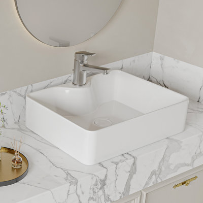 Lavabo de salle de bain vasque rectangulaire en porcelaine vitreuse avec trou de robinet l 19 po x P 14 po Denbigh