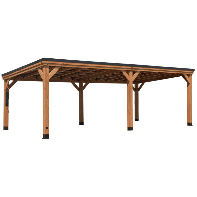 Abri de jardin extérieur en bois de cèdre 24 pi x 12 pi avec toit en pente en acier galvanisé et PowerPort Backyard Discovery Arcadia