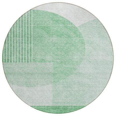 Tapis d'intérieur rond lavable géométrique vert et vert menthe HomeRoots 8 pi