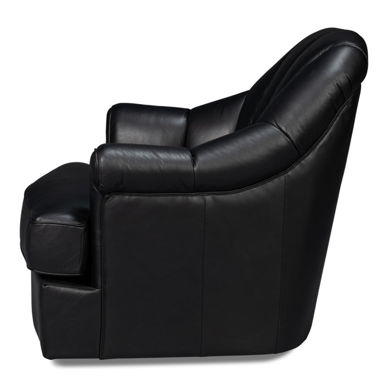 Scoth Swivel Armchair, Black Genuine Leather