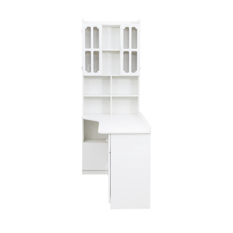 Bureau d'ordinateur d'angle en L pour bureau à domicile ou bureau d'étude, table d'étude de style moderne avec tiroirs, bibliothèque et huche, conception en L 2 en 1, grand espace de travail