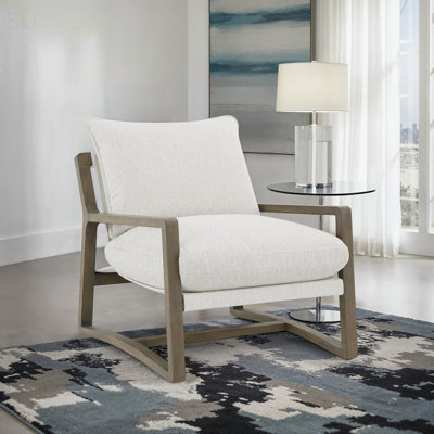 Chaise d'appoint rembourrée à texture douce avec structure en bois brun cendré pour les espaces de vie modernes