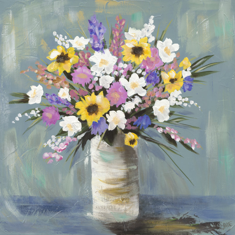 Mixed Pastel Bouquet I by Jade Reynolds - Wrapped Canvas Painting, 30cm H x 30cm W