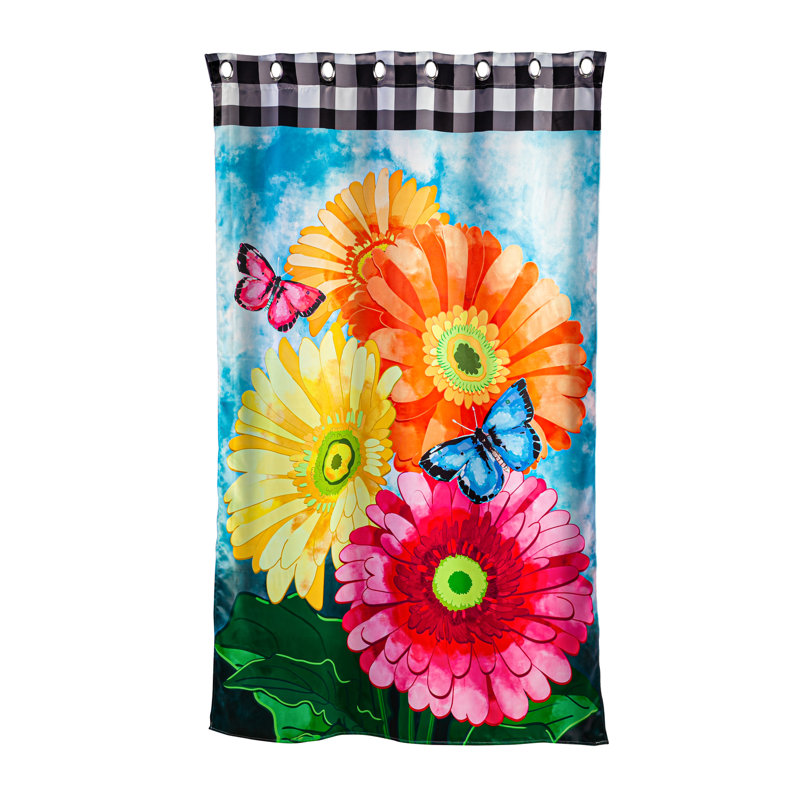 Vibrant Floral Polyester Outdoor Curtains with Gerbera Daisy Design