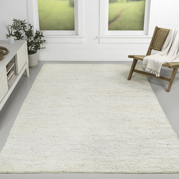 Latitude Run® Griffin Rustic Farmhouse Woven Jute Solid Bleach Rug ...