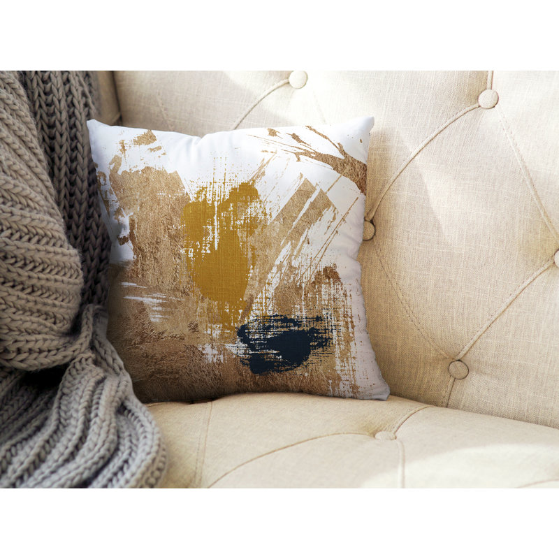 Coussin décoratif intérieur / extérieur Wanda, L 15 po x H 15 po, Jaune / doré / blanc