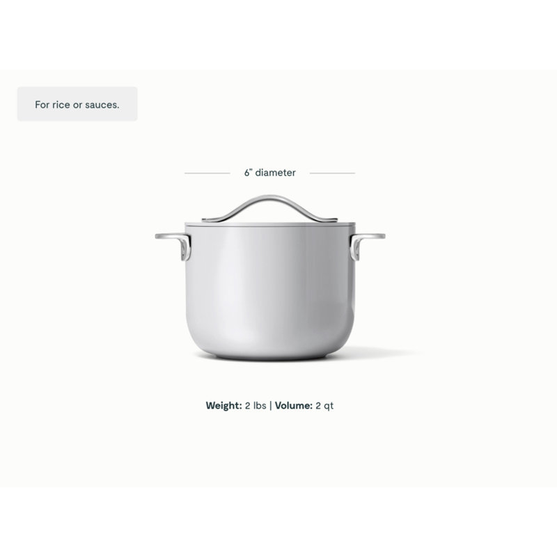 Caraway Nonstick Ceramic Petite Cooker W/ Lid, 2 quarts, Gray