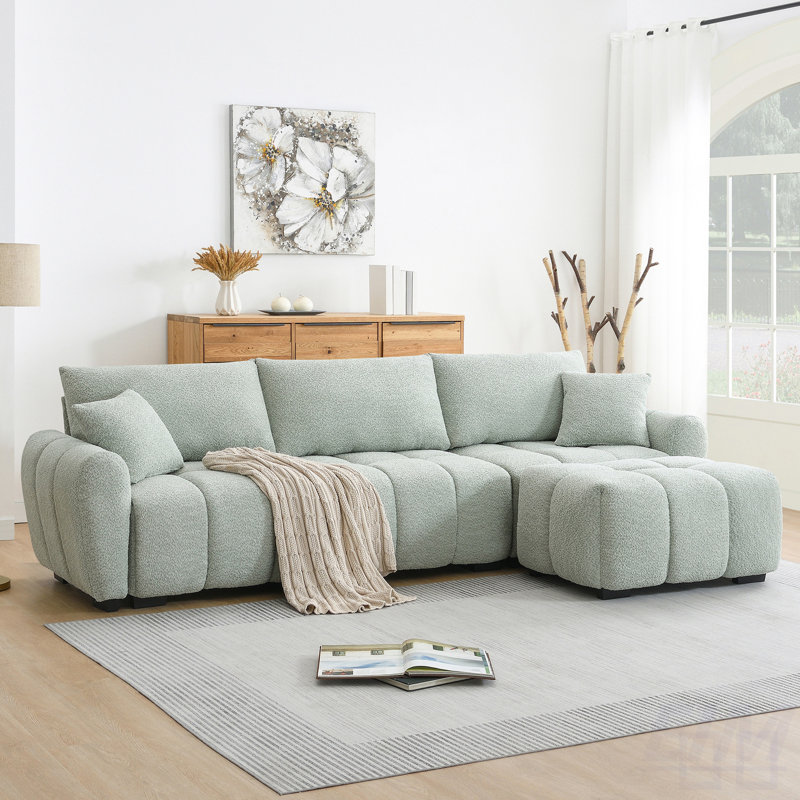 110" Modular Sectional Sofa, L Shape With Extra-Large Seat, Pull-Line Design, Movable Ottoman, High Density Foam, Free Combination
