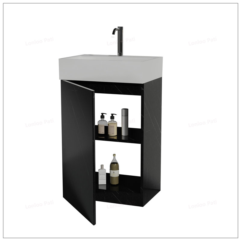Meuble-lavabo autoportant de 20 po avec lavabo en céramique, Noir