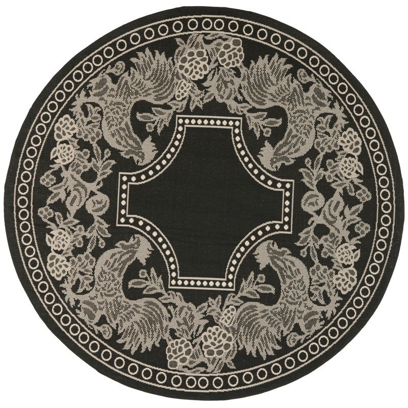 Havza Performance Oriental Indoor/Outdoor Area Rug, Round 6'7"