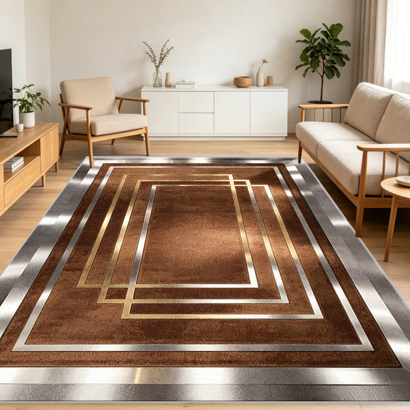 Brown Art Deco Geometric   area rugs for Living Room, Soft and Comfortable, Suitable for all seasons, easy to maintain, machine washable Indoor floor mat, Under Table Farmhouse suitable for Bedroom, Dining Room, Study,  Balcony, Home Decor Patio