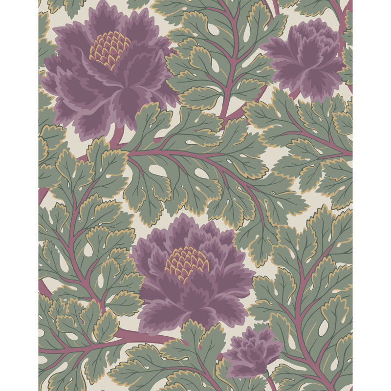 Pearwood Floral Shimmer Wallpaper Roll, Purple/Green
