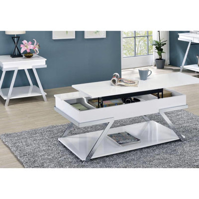 Table de salon contemporaine avec tablette et tiroir de rangement rectangulaire blanc