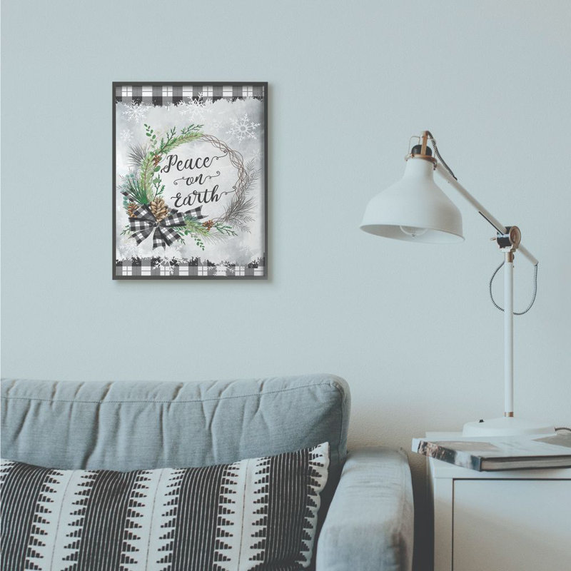 «Peace on Earth Wreath», impression, H 20 po x l 16 po, Giclée encadrée noir minuit