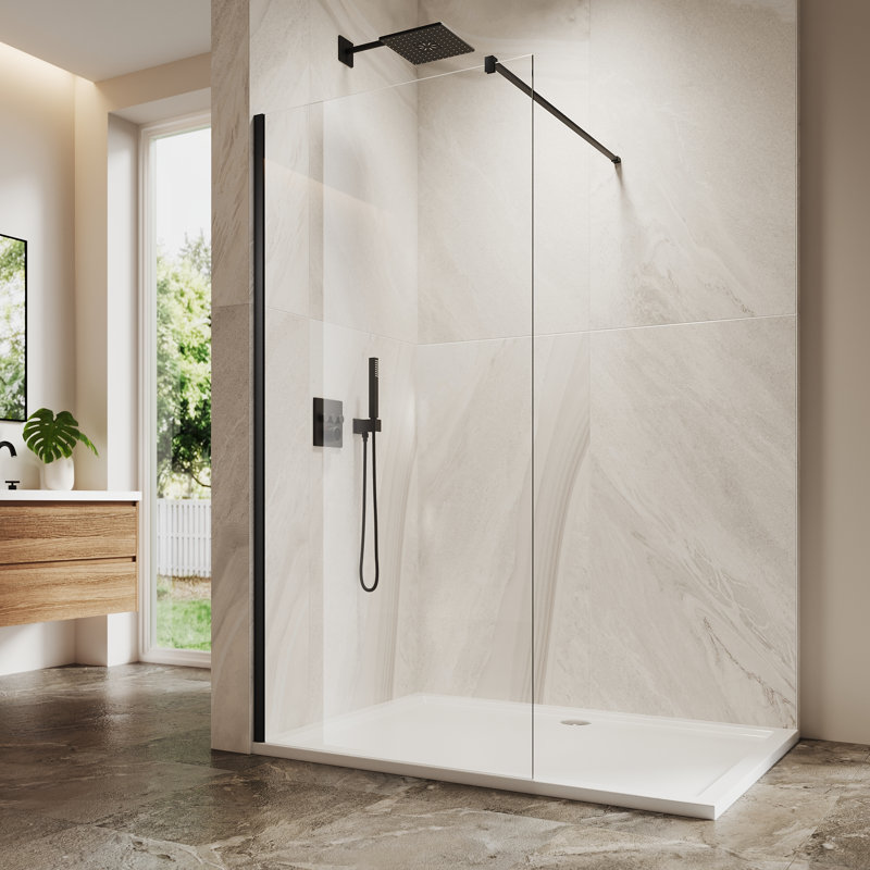 36”W*72”H Frameless Shower Screen with 8mm Frosted Glass, Easy to Clean, Matte Black