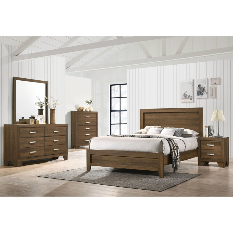Très grand lit contemporain en chêne avec panneau - sans sommier, finition de décoration de chambre à coucher convenant à