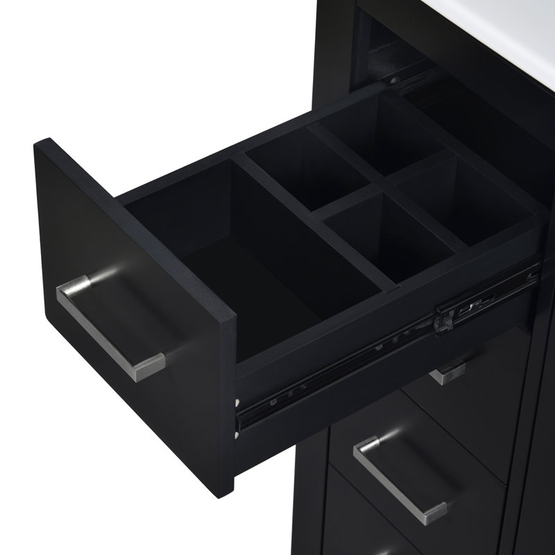 30'' Single Bathroom Vanity With Ceramic Top, Silver, Black