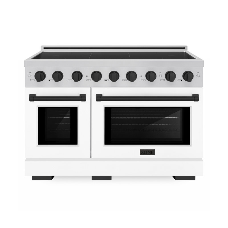 ZLINE Autograph 48 in. 7 Element Paramount Induction Range with White Matte Doors & Black Accents