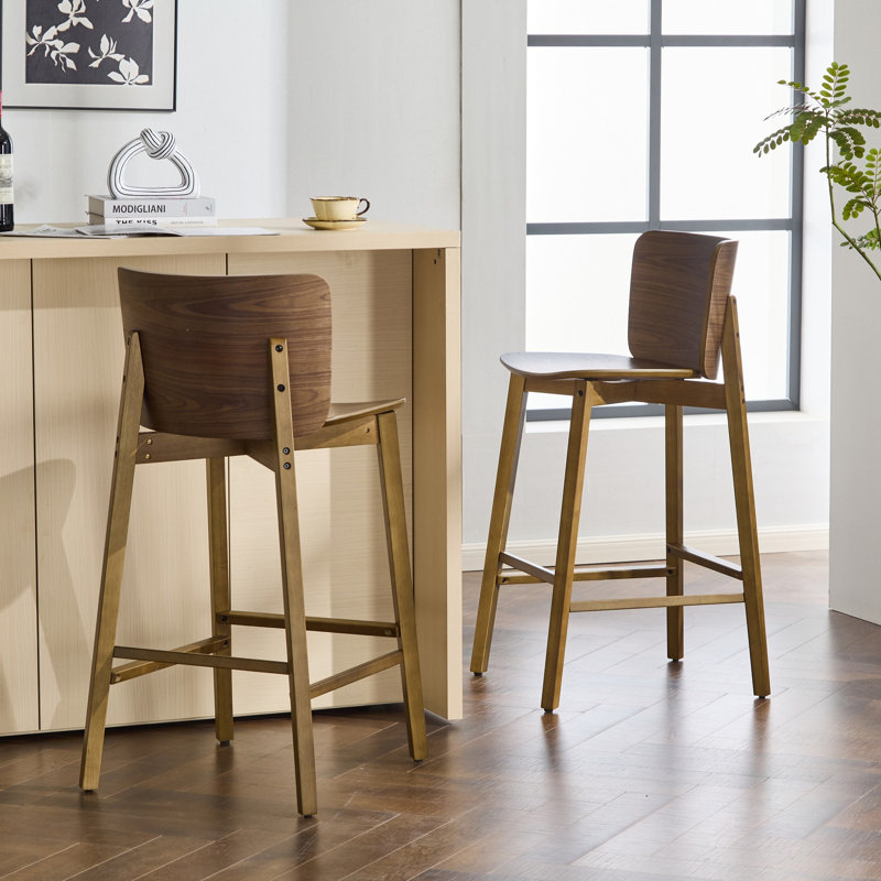 Tabouret de bar d'intérieur en bois Pari, finition noyer, ensemble de 2