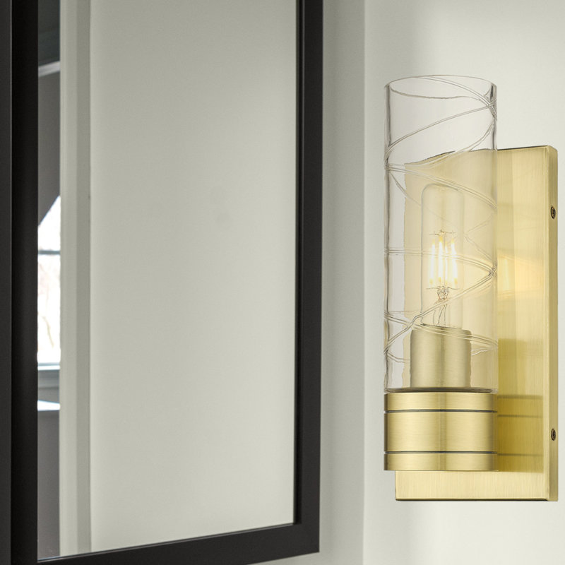 Applique murale 1 lumière 5 po avec abat-jour H 8 po Ballston - Cofield, Laiton antique, Déco tourbillon