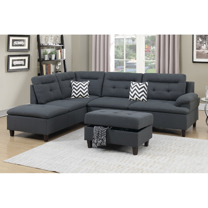 Geter Upholstered L-Shaped Sectional Left Hand Facing, Charcoal