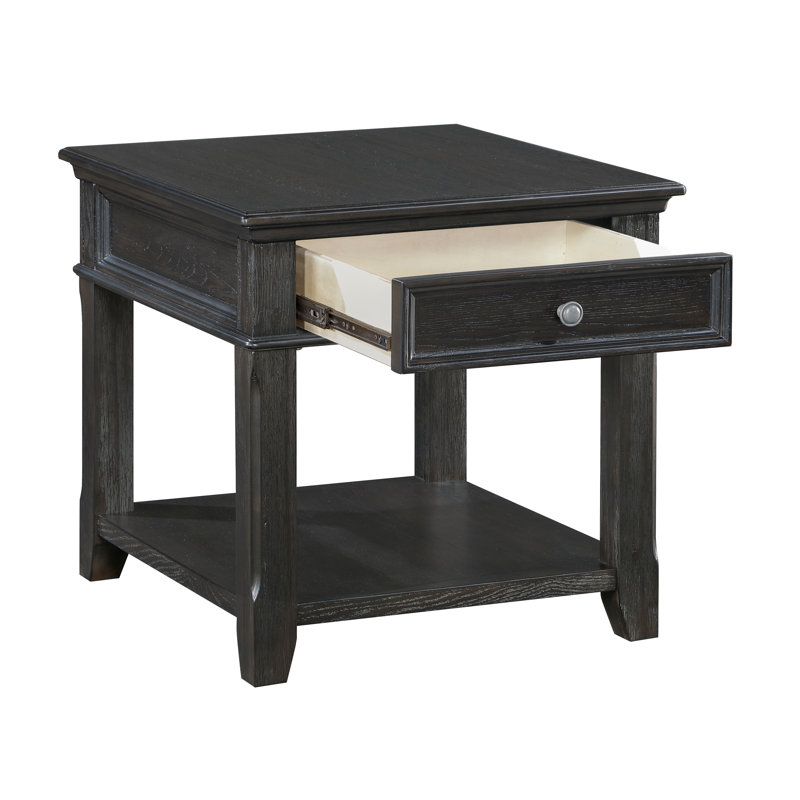 Table de bout en bois classique pour le salon avec tiroir, tablette et ports de chargement, finition gris anthracite | Idée de cadeau