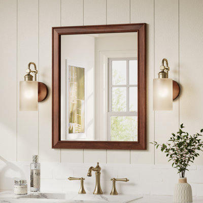 Rectangle Wall Mirror Bathroom Vanity Mirror with Solid Wood Frame, Tempered Glass