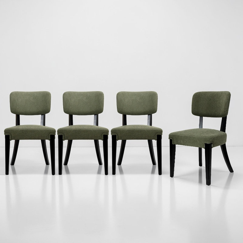 Chaises de salle à manger rembourrées en bois massif Parsons, Vert, Noir