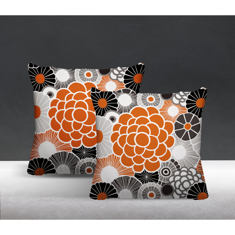 Floral Outdoor Reversible Throw Pillow, 19W" x 19H", Orange