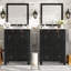 Petit ensemble de meuble-lavabo de style rétro avec deux meubles-lavabos, lavabos en céramique, tablette de rangement et portes à fermeture en douceur