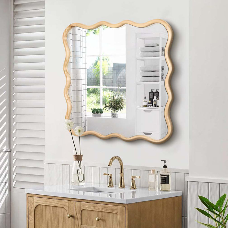 Wood Vanity Mirror Wall Decor, Square, Natural Wood, 36" x 36"