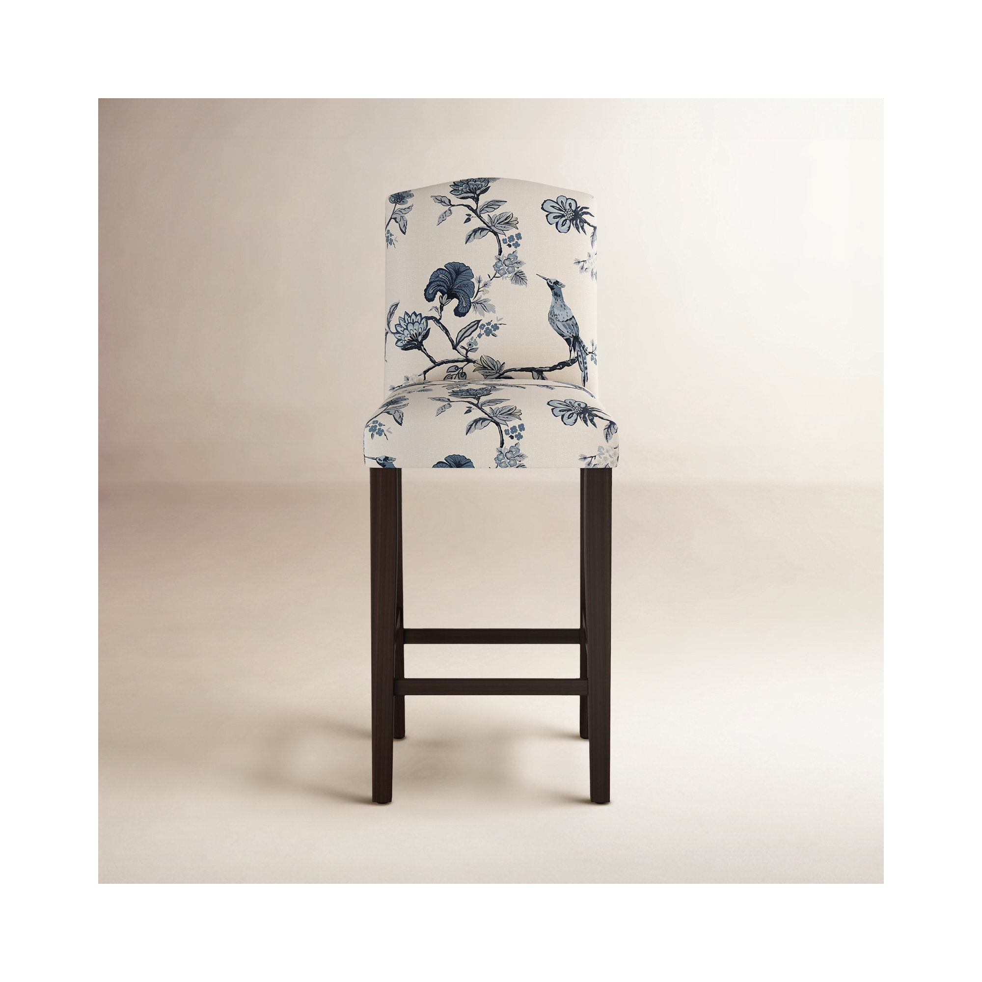 April Upholstered Stool, Bar Stool (31” Seat Height), Shaana Indigo, Espresso