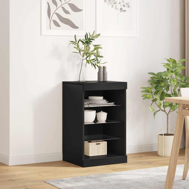 Buffet vidaXL avec lumières DEL et armoires de rangement pour le couloir, Noir