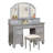 Silver Transitional Vanity Set with Stool: Knob Handles, Storage Drawers & 3-Sidded Mirror-1774569079