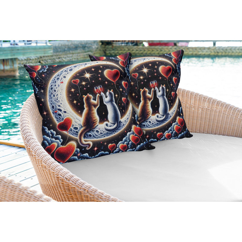 Ambesonne Cat Throw Pillow Covers 2 Pack Indigo and Scarlet, 16"H x 26"W, Rectangle