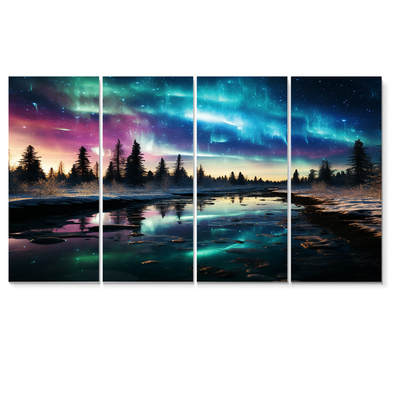 «Osmonde - Aurora Borealis», art mural 4 pièces, H 28 po x l 48 po