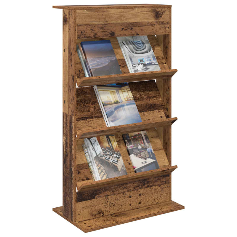 Wood Free Standing Magazine Rack, Old Wood