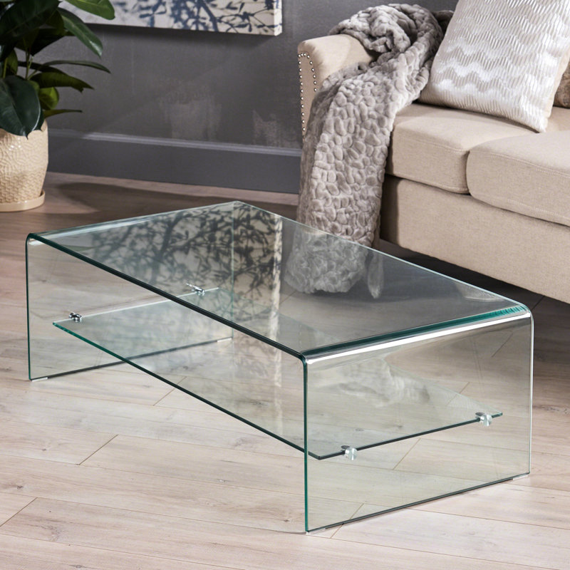 Table basse transparente en verre trempé avec tablette réglable - Polyvalent, élégant et pratique