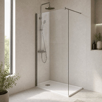 nuie 900mm Brushed Pewter Wetroom Screen With Support Bar