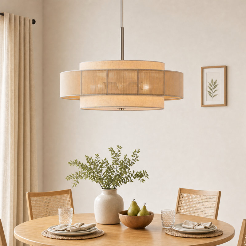 Lustre suspendu cylindrique 6 lumières en nickel, Nickel brossé